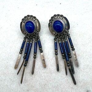 Vintage Navajo STC Azurite 925 Silver Dangle Earrings Skyway Trading, 6 Grams